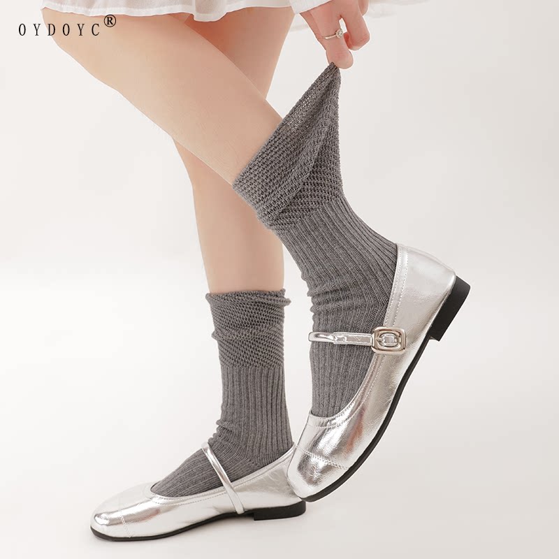 OYDOYC 灰色长筒袜女袜高筒长袜日系ins堆堆袜jk堆积棉袜搭配单鞋