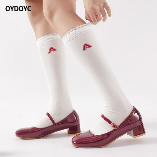 OYDOYC 原创设计小腿袜女款芭蕾风JK风长筒袜日系蕾丝花边堆堆袜