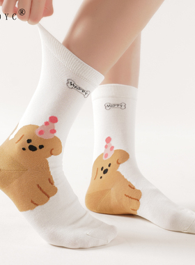 OYDOYC 白色卡通袜子女春秋2025新款中筒袜夏季薄可爱日系堆堆袜
