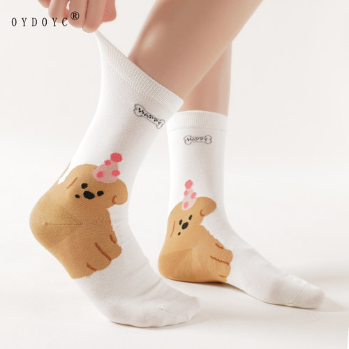 白色袜子女中筒袜可爱日系堆堆袜