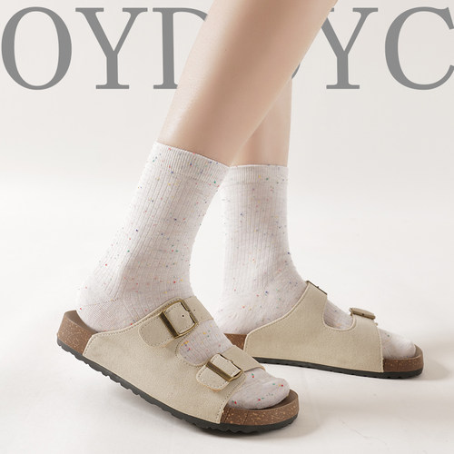 OYDOYC 袜子女日系点纱中筒袜百搭彩色点点长袜纯棉ins潮流堆堆袜
