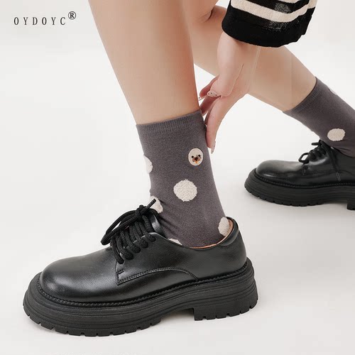 OYDOYC 灰色袜子女士春夏季薄款刺绣中筒袜波点棉袜日系潮流长袜