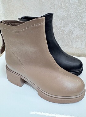 COMELY 康莉 2023年冬靴素面粗跟圆头款 专柜真皮绒里靴 KLN38801