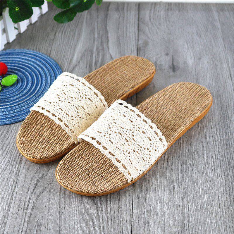 防滑透气耐磨纯棉居家亚麻拖鞋