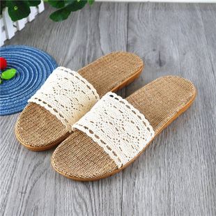 凉拖鞋 雪皮熊居家亚麻拖鞋 纯棉亚麻防滑透气耐磨厚底情侣纯棉四季