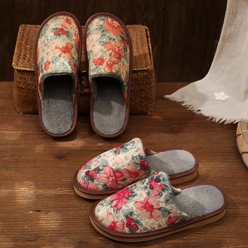 秋冬保暖防滑国风墨花居家棉拖鞋