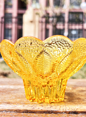 德国中古设计师水晶玻璃甜品碗羽形冰激凌沙拉碗果盘烛台迷你碟子