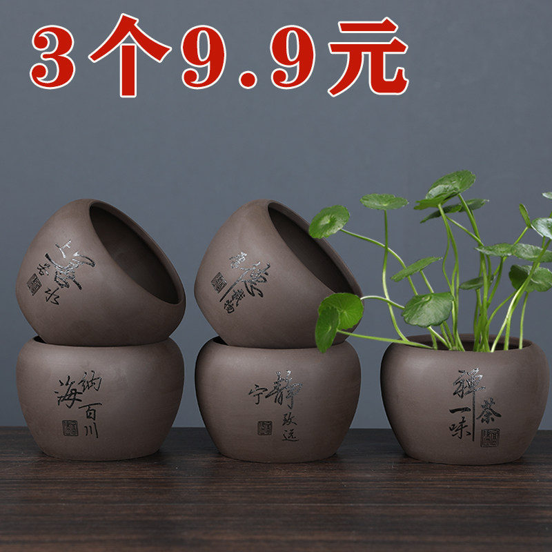 铜钱草水养绿萝桌面水培办公桌紫砂花盆陶瓷大小花盆无孔专用器皿