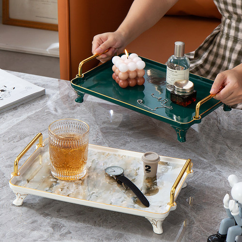 轻奢陶瓷托盘长方形咖啡杯收纳盘