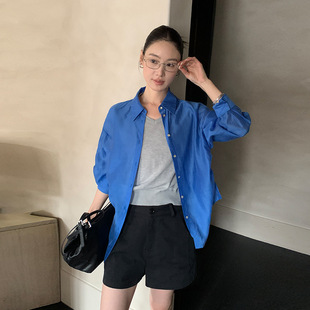 HY MOXI 韩版翻领背后纽扣系带天丝衬衫衬衣上衣2026夏季新款
