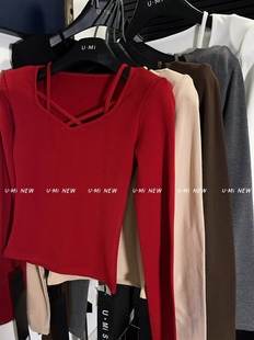 2025秋冬新款磨毛绒韩版时尚百搭显瘦长袖方领磨毛T恤女上衣女