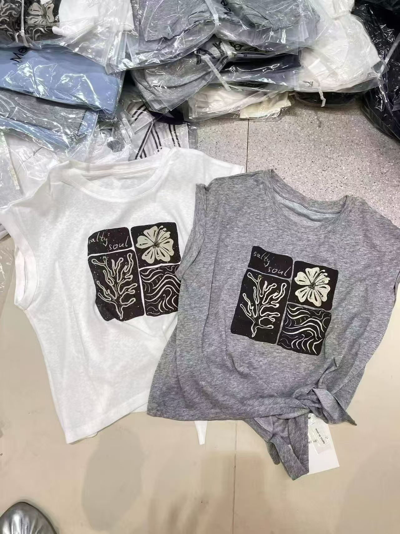 十三行韩版重工艺绑带无袖T恤打底衫女2026夏季百搭洋气半袖上衣