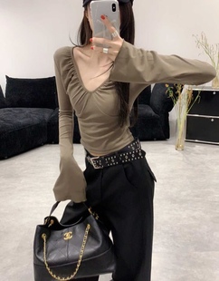 新款 T恤打底衫 韩版 百搭显瘦木耳边长袖 上衣女 时尚 十三行2026春季