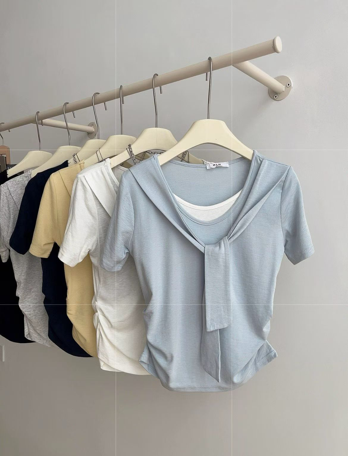 2026年夏季新款韩版时尚百搭显瘦U领短袖T恤带披肩休闲上衣女