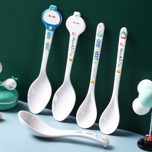 家用勺子长草颜团子卡通餐具儿童宝宝学吃饭辅食勺长柄训练勺调羹