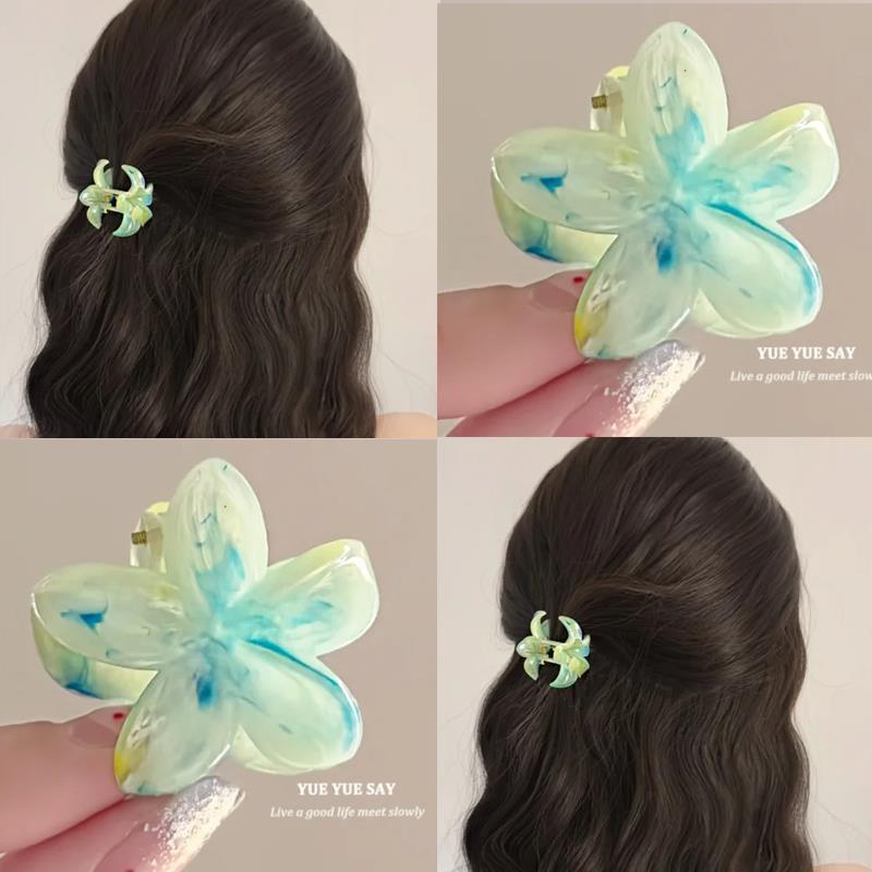 清新绿韵！鸡蛋花抓夹！绿色花朵发抓头饰甜美盘发鲨鱼夹发卡发饰