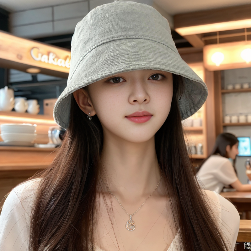 显脸小素颜！！！牛仔渔夫帽女夏季日系大头围