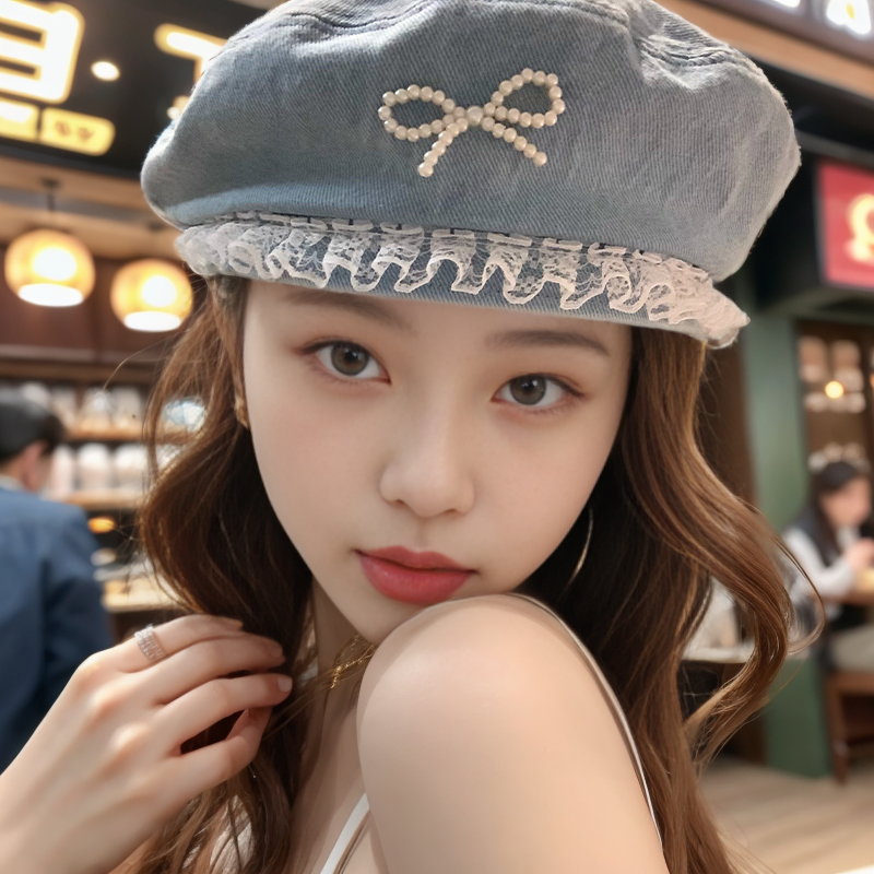 新款甜妹风蕾丝珍珠牛仔