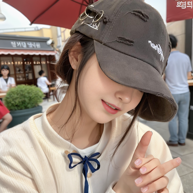 韩版复古破洞软顶鸭舌帽