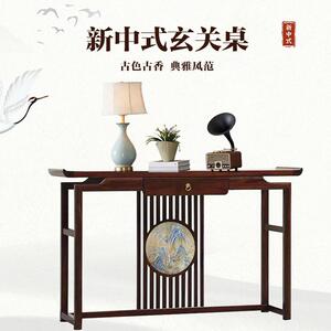 新中式玄关桌简约客厅入户玄关供桌老榆木条案隔断实木靠墙玄关柜