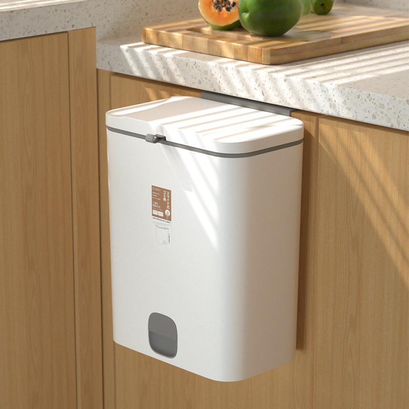spsauce厨房垃圾桶壁挂式家用带盖免弯腰橱柜门悬挂防臭收纳