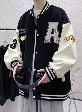 秋冬加绒宽松大码棒球夹克男