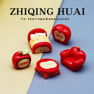 可爱苹果主题电视沙发大床柜子桌过家家玩具儿童仿真家具套装红色