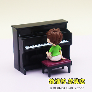 微缩迷你男孩弹黑色钢琴过家家玩具一套公仔模型玩具人偶摆件 包邮