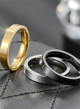 4mm素圈简约磨砂钛钢戒指