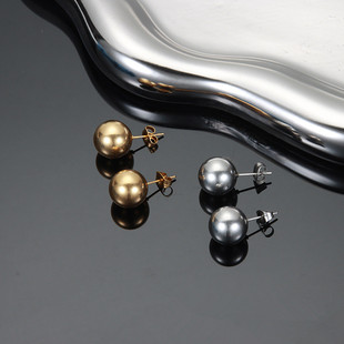 欧美夸张镀18K金钛钢耳钉女圆球12MM圆珠子圆球圆形简约耳饰跨境