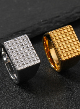 跨境热销不锈钢戒指 时尚铸造长方形波点戒指男士几何指环手饰品