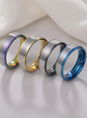 6mm多色螺纹钛钢男士戒指