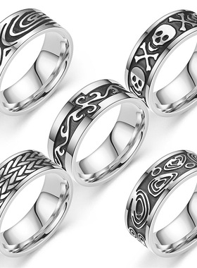 时尚雕刻抹油男士指环