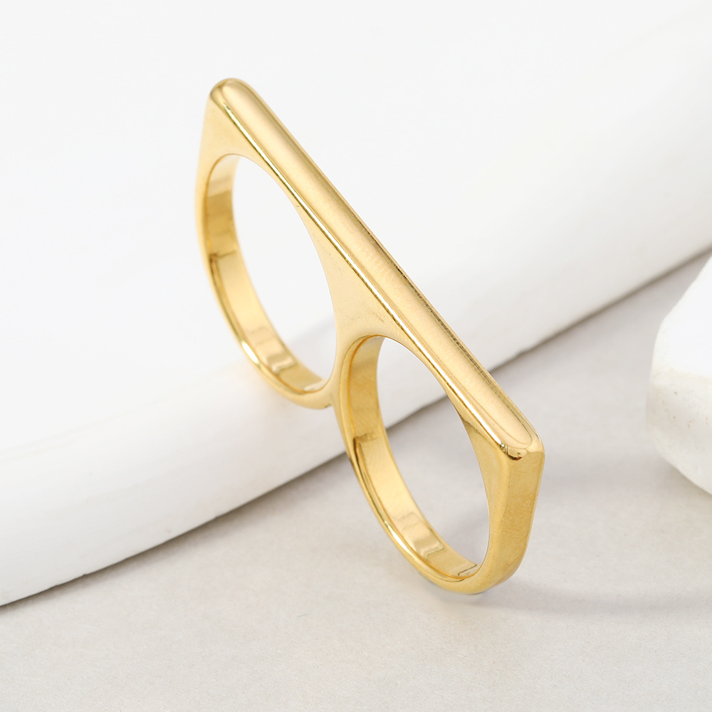 跨境新品镂空连指双环钛钢戒指个性朋克风指环不锈钢饰品厂家