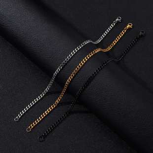 跨境新款货源多款尺寸不锈钢NK链手链黑色金色钢色士简约链条女男