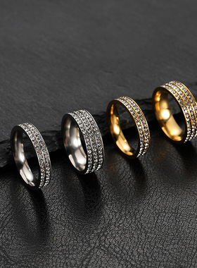 双排三排周圈胶水钻钛钢戒指