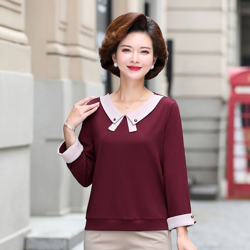 40-50岁中年妈妈装秋装新款T恤上衣中老年女装春秋长袖气质打底衫