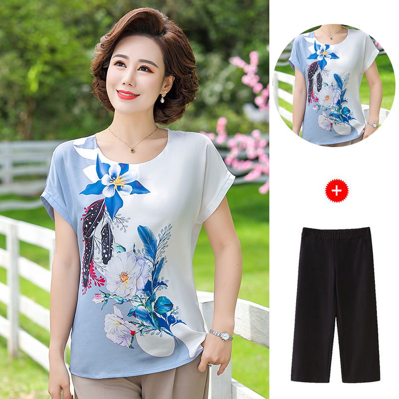 中老年女装夏装新款上衣裤子两件套中年女士好看的夏季短袖套装