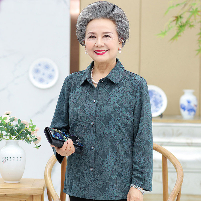 中老年女装秋装新款上衣60-70岁老年奶奶装春秋长袖时尚衬衫