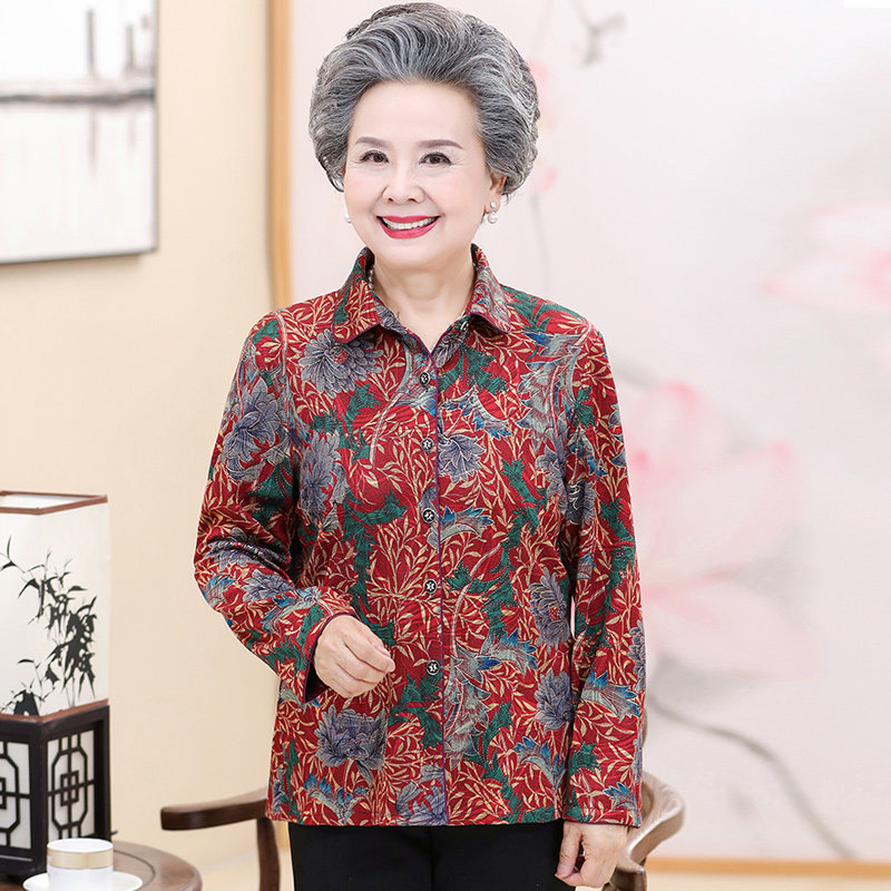 中老年女装春秋新品长袖衬衫老年奶奶装秋装时尚气质衬衣花外套