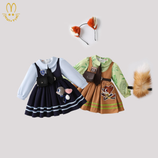 女童秋冬2025新款朱迪兔子警官连衣裙加绒儿童衣服生日公主裙子秋