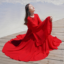 大色连衣裙茶卡仙女裙子超仙大红色沙漠长款女夏仙气温柔风森系仙