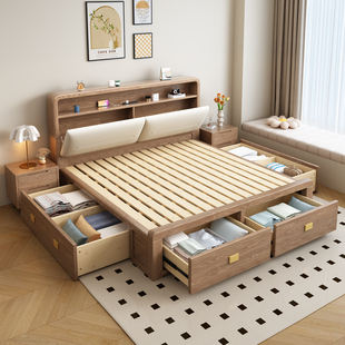 白蜡木实木床1米8双人高箱储物床1米5多功能床头工厂直销2025新款