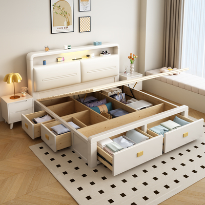 北欧实木床1米5抽屉储物1米8双人