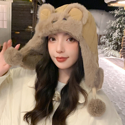 可爱兔子雷锋帽女款冬季防寒加厚保暖帽子骑行东北帽包头护耳冬天