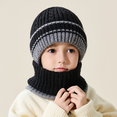 儿童帽子冬季男女孩护耳帽中大童保暖加厚套头护耳防风帽围脖套装