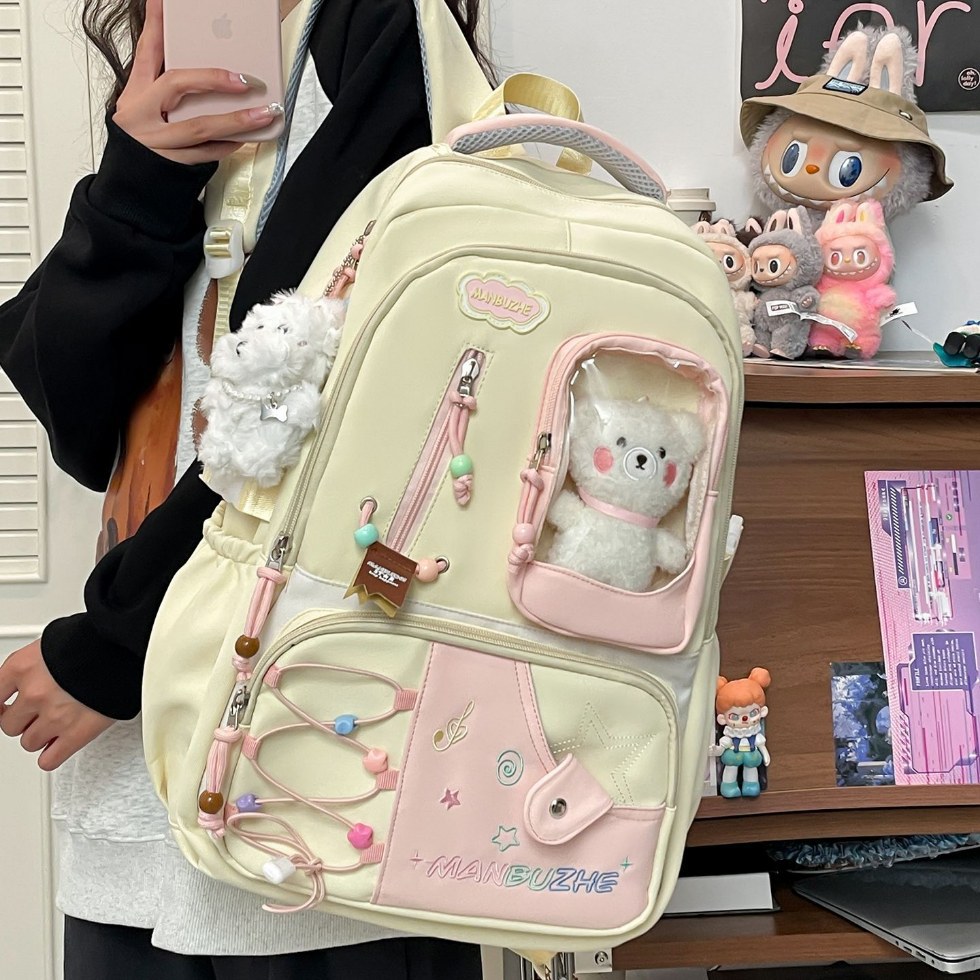 痛包双肩包女初中高中日系小众高颜值书包透明吧唧大容量学生背包