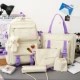 Бежевый комплект, подвеска, ранец, пенал, сумка-органайзер, картхолдер, сумка, с медвежатами
