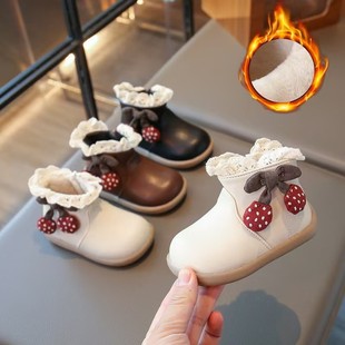 儿童皮靴女童加绒短靴2025新款秋冬女孩小宝宝可爱洋气保暖棉靴子