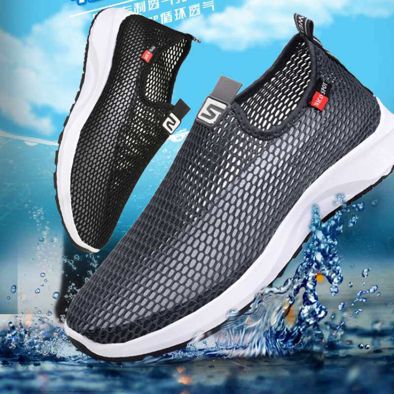 凉鞋男式夏季薄款透气网布镂空轻便平跟溯溪涉水鞋沙滩套脚凉拖鞋